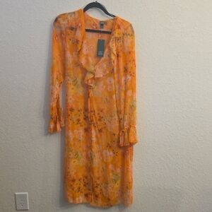 Wild Fable Orange Floral Long Sleeve shear Cover Up